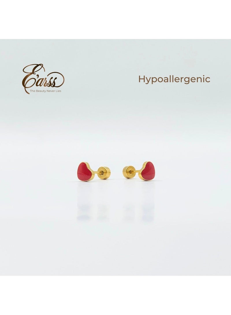 Earss Red Heart Stud Earrings For Kids, Gold Plated - Image 5
